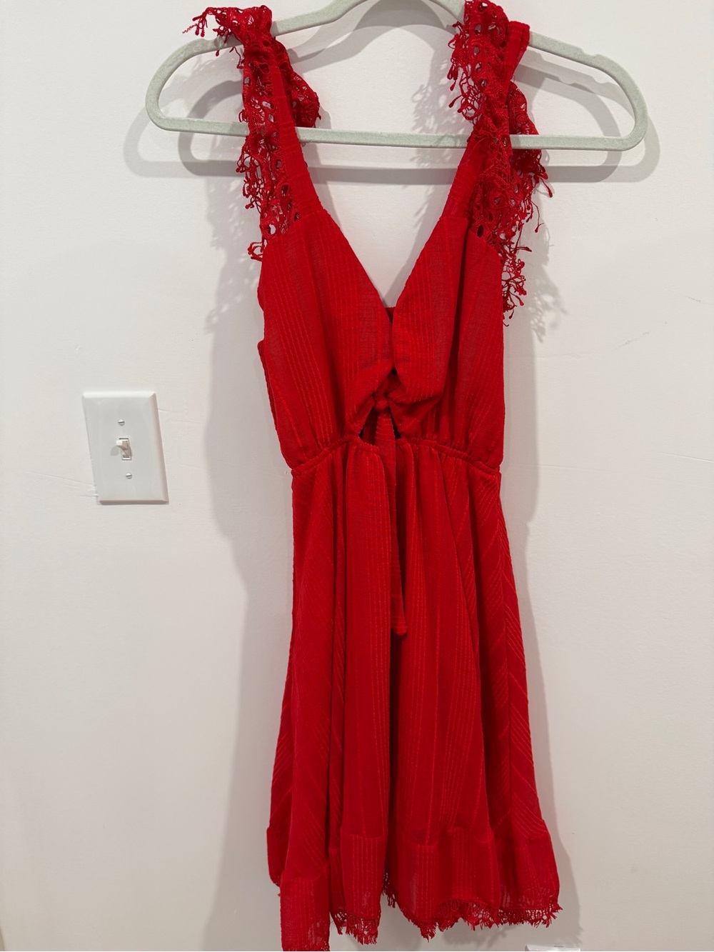 Peixoto Red V-Neck Lace-Trim Mini Dress